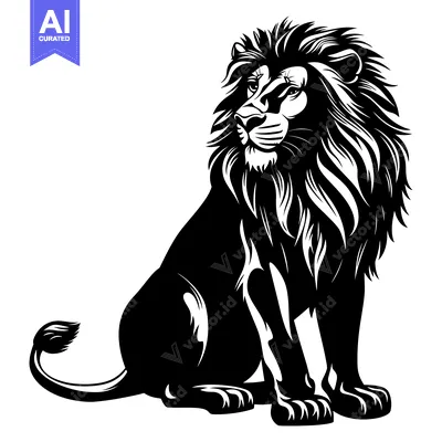 Popular premium asset: A Sitting Lion in a Black and White Silhouette