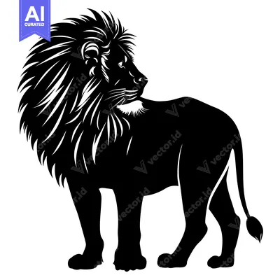 Aset premium populer: Black and White Silhouette of a Lion Standing in Profile