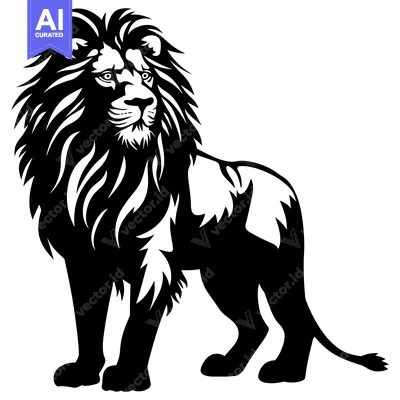 Premium design asset: Black and White Silhouette of a Standing Lion