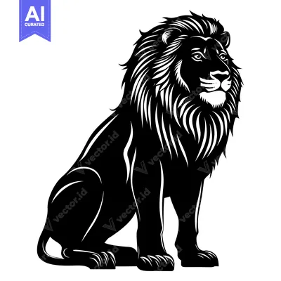 Aset premium populer: Black and White Silhouette of a Sitting Lion
