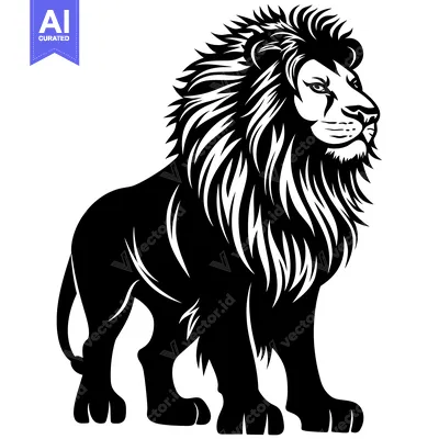 Aset premium populer: A Black and White Illustration of a Lion with a Full Mane