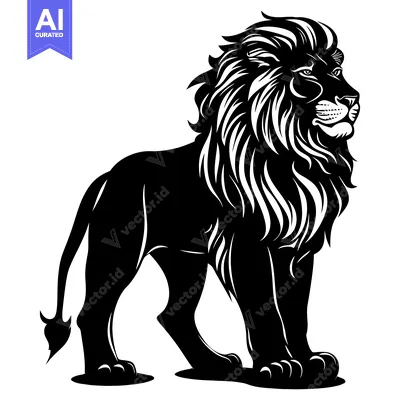 Black and White Silhouette of a Standing Lion