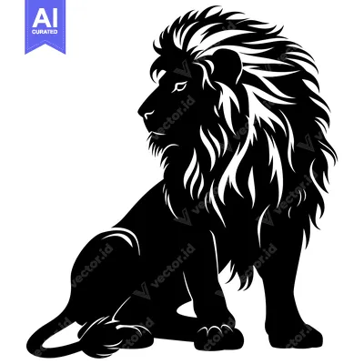 Popular premium asset: Black and White Silhouette of a Seated Lion with Detailed Mane