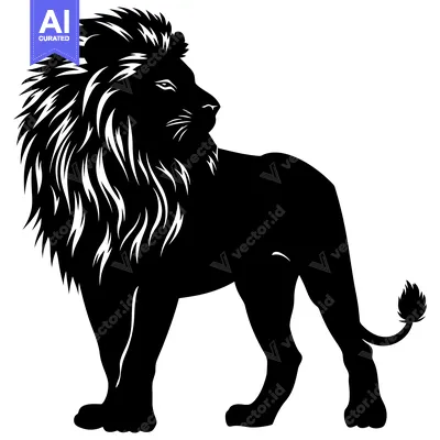 Black and White Silhouette of a Lion Standing