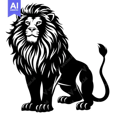 Aset premium populer: A Black and White Illustration of a Sitting Lion with a Long Mane