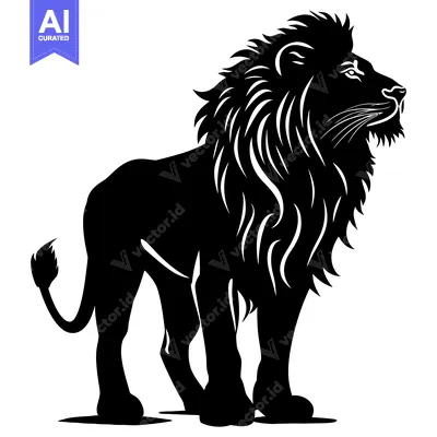 Popular premium asset: Black and White Silhouette of a Lion Looking Up