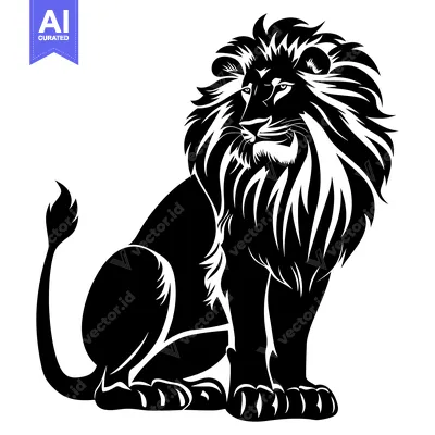 Aset premium populer: Black and White Silhouette of a Sitting Lion