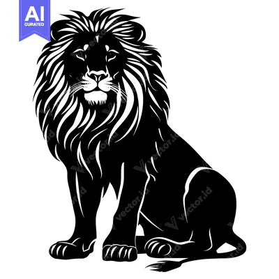 Premium design asset: Black and White Silhouette of a Sitting Lion
