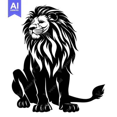 Aset premium populer: A Black and White Illustration of a Sitting Lion