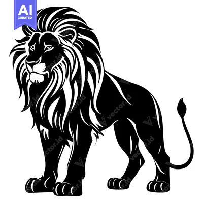 Premium design asset: Black and White Silhouette of a Standing Lion