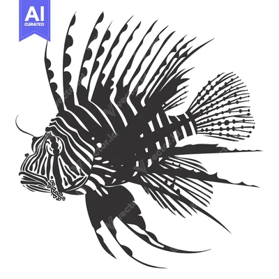Premium design asset: Black and White Silhouette of a Lionfish with Spikes