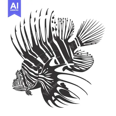 Popular premium asset: Black and White Illustration of a Lionfish with Spiky Fins