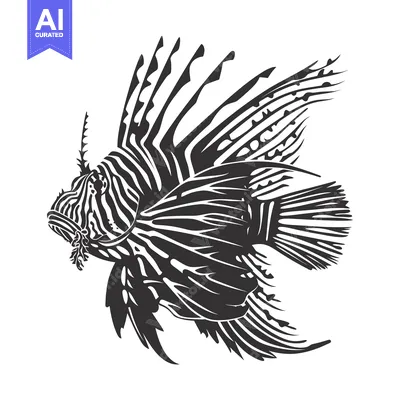 Aset premium populer: Black and White Illustration of a Lionfish with Spines and Striped Pat