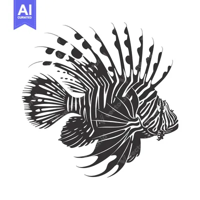 Aset premium populer: Black and White Illustration of a Lionfish with Spines and Stripes