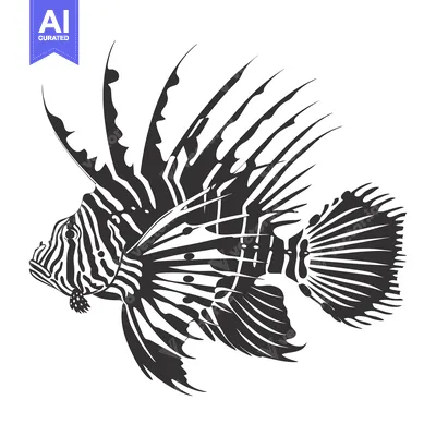 Aset premium populer: Black and White Line Art Illustration of a Lionfish