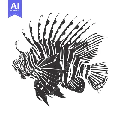 Popular premium asset: Black and White Silhouette of a Lionfish with Striped Fins