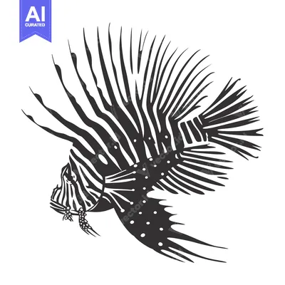 Aset premium populer: Black and White Illustration of a Lionfish