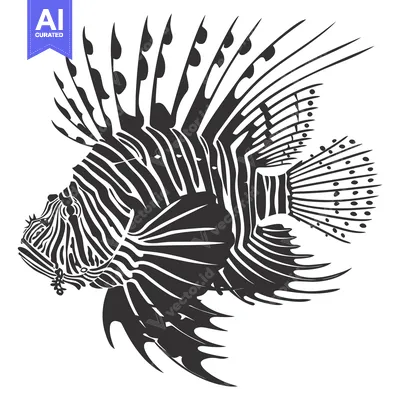 Aset desain premium: Black and White Illustration of a Lionfish with Spines