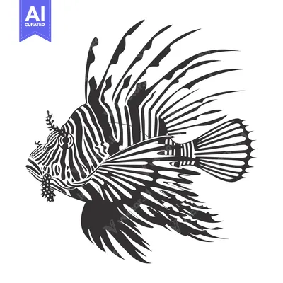 Aset desain premium: Black and White Illustration of a Lionfish with Spines