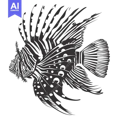 Popular premium asset: Black and white illustration of a lionfish with its fins spread out