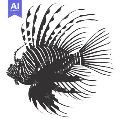 Aset desain premium: Black and White Silhouette of a Lionfish