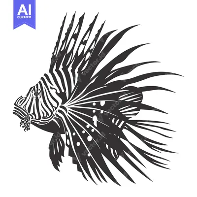 Aset premium populer: A Stylized Black and White Illustration of a Lionfish