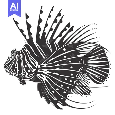 Aset desain premium: Black and White Line Art Illustration of a Lionfish