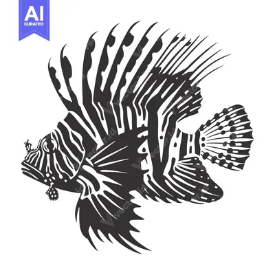 Aset premium populer: Black and White Illustration of a Lionfish with Spiky Fins
