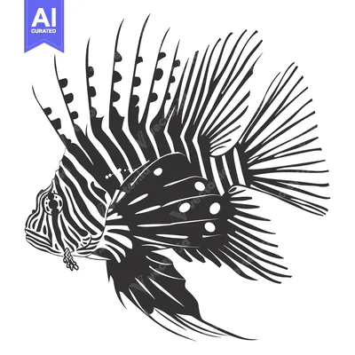 Aset desain premium: Black and White Line Art Illustration of a Lionfish