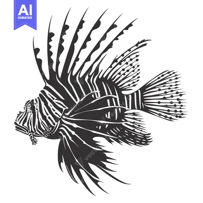 Black and White Stylized Illustration of a Lionfish