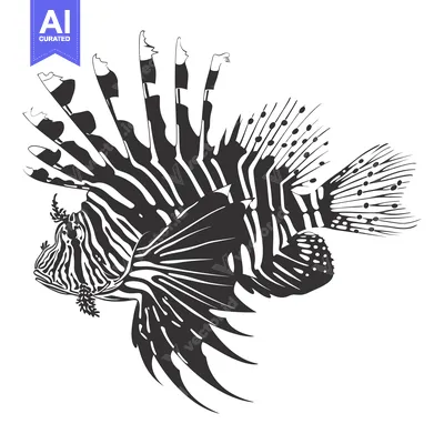 Popular premium asset: Black and White Illustration of a Lionfish with Spines and Stripes