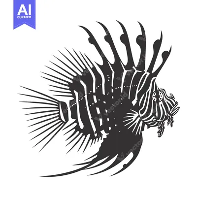 Aset desain premium: Black and White Stylized Lionfish Illustration