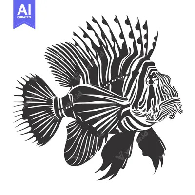 Aset premium populer: Black and White Illustration of a Lionfish with Spines