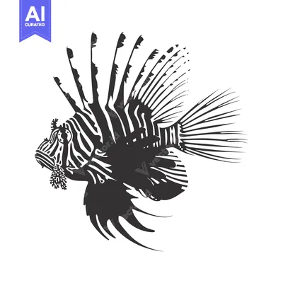Aset desain premium: Black and White Line Art Illustration of a Lionfish