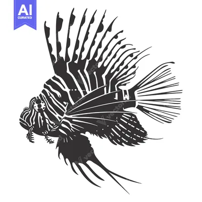 Aset desain premium: Black and White Illustration of a Lionfish with Spines