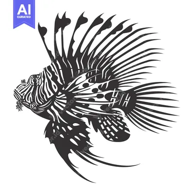 Aset premium populer: Black and White Illustration of a Lionfish with Spines