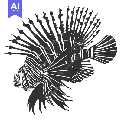 Popular premium asset: Black and White Illustration of a Lionfish with Extended Fins