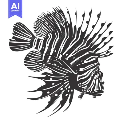 Aset premium populer: Black and White Illustration of a Lionfish with Spiked Fins