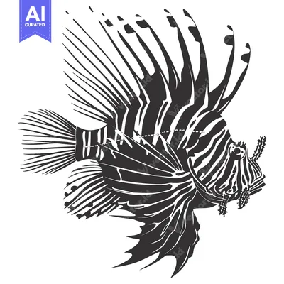 Aset desain premium: Black and White Illustration of a Lionfish