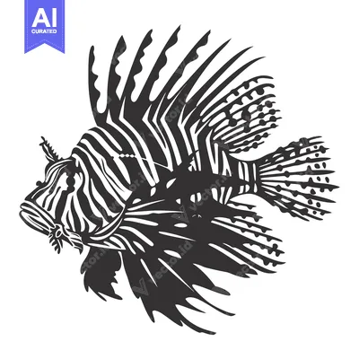 Aset premium populer: Black and White Illustration of a Lionfish