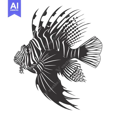 Aset premium populer: Black and White Illustration of a Lionfish with Spiky Fins
