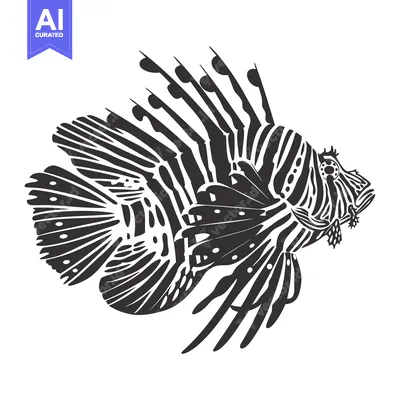 Popular premium asset: Black and White Illustration of a Lionfish with Spines and Stripes