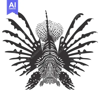 Aset premium populer: Black and White Illustration of a Lionfish Facing the Viewer