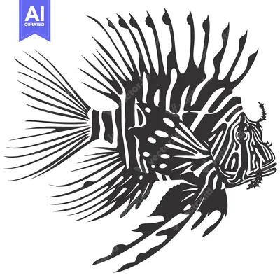 Black and White Illustration of a Lionfish
