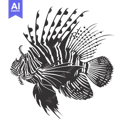Black and White Illustration of a Lionfish