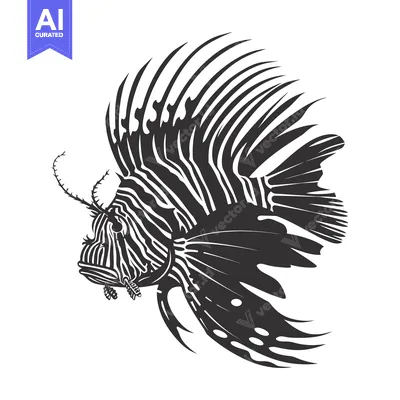 Popular premium asset: Black and White Illustration of a Lionfish with Spines