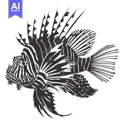 Black and White Illustration of a Lionfish with Spines