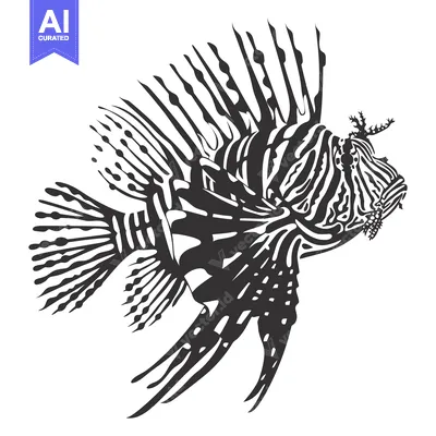 Black and White Line Art Illustration of a Lionfish