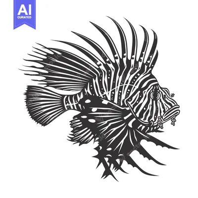 Black and White Illustration of a Lionfish with Spikes