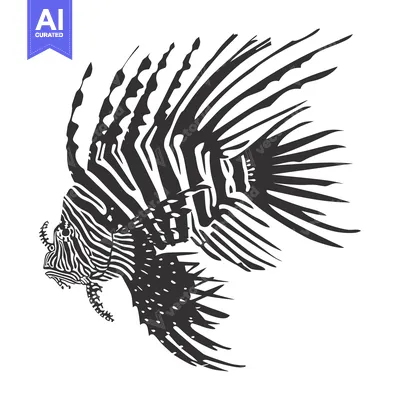 Black and White Illustration of a Lionfish